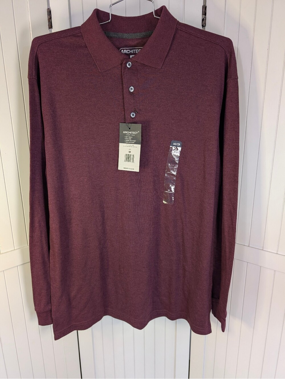 Architect Men's M Burgundy Heather Long Sleeve Polo Shirt Cotton Blend NWT